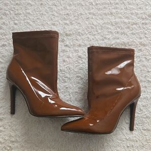 Elegant Brown Patent Leather Ankle Boots